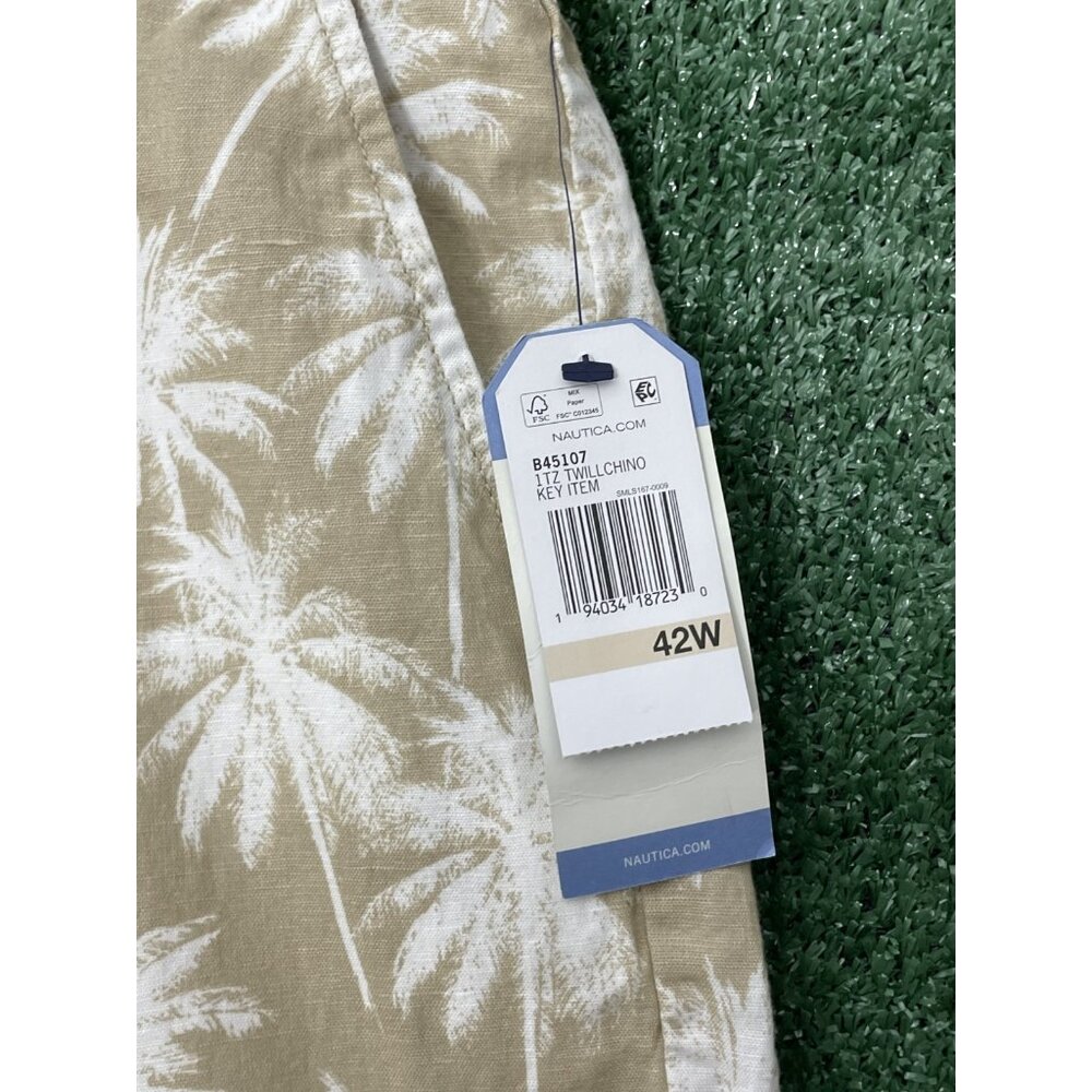 NAUTICA Beige Palm Trees Classic Fit Linen Blend Chino Shorts NWT 42W - Picture 4 of 10